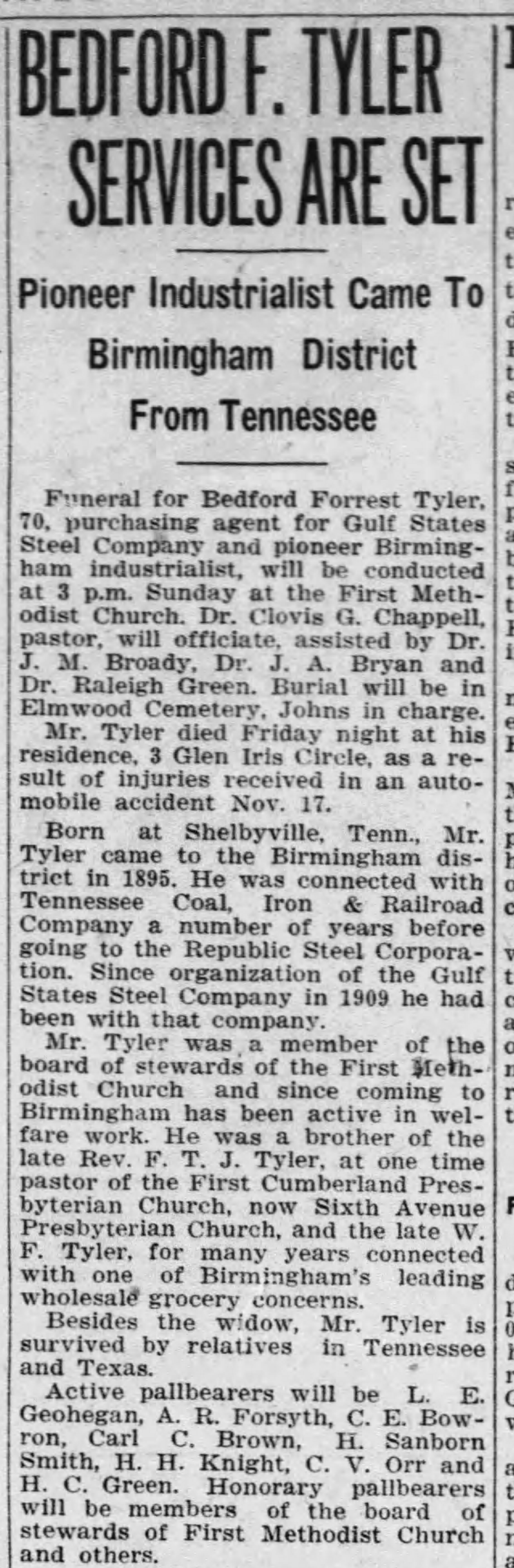 Bedford F. Tyler obituary